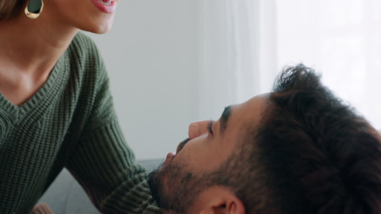 Interracial, couple, love and kiss being happy