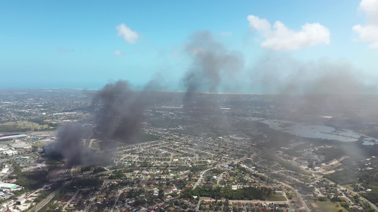 Aerial View of Dark Smoke From Fire Near Downtown Nassau, Bahamas