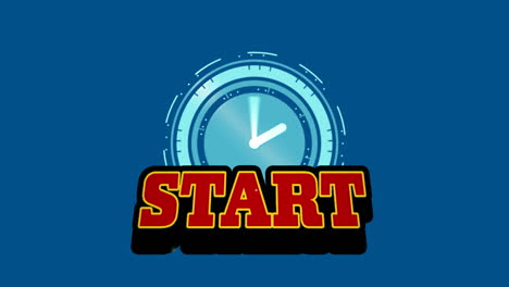 animation of start and moving clock on blue background