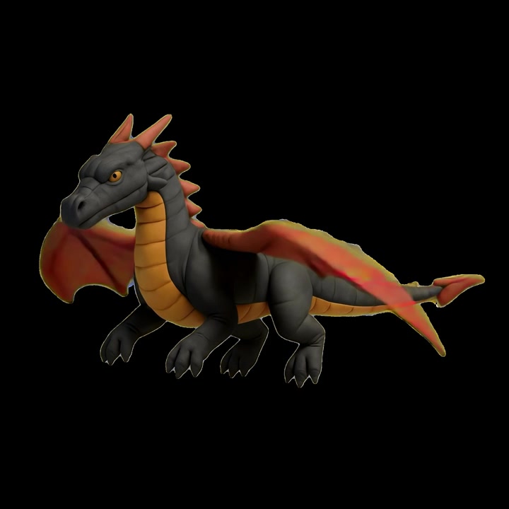 Personaggio drago nero 3D animato che sbatte le ali