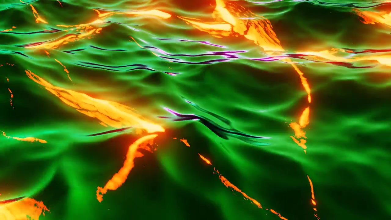 Abstract Glowing Green and Orange Liquid Waves Texture