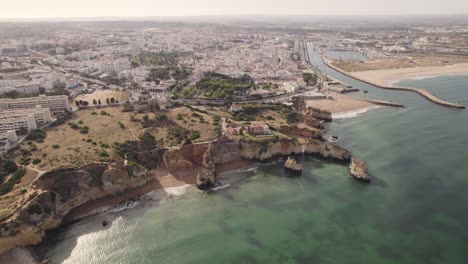 panoramic view of algarve rocky coast and sand beaches, lagos, portugal