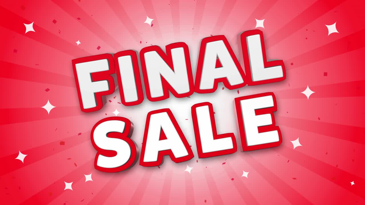 Final sale 3d text on red sparkling falling confetti background ad promotion discount offer sale