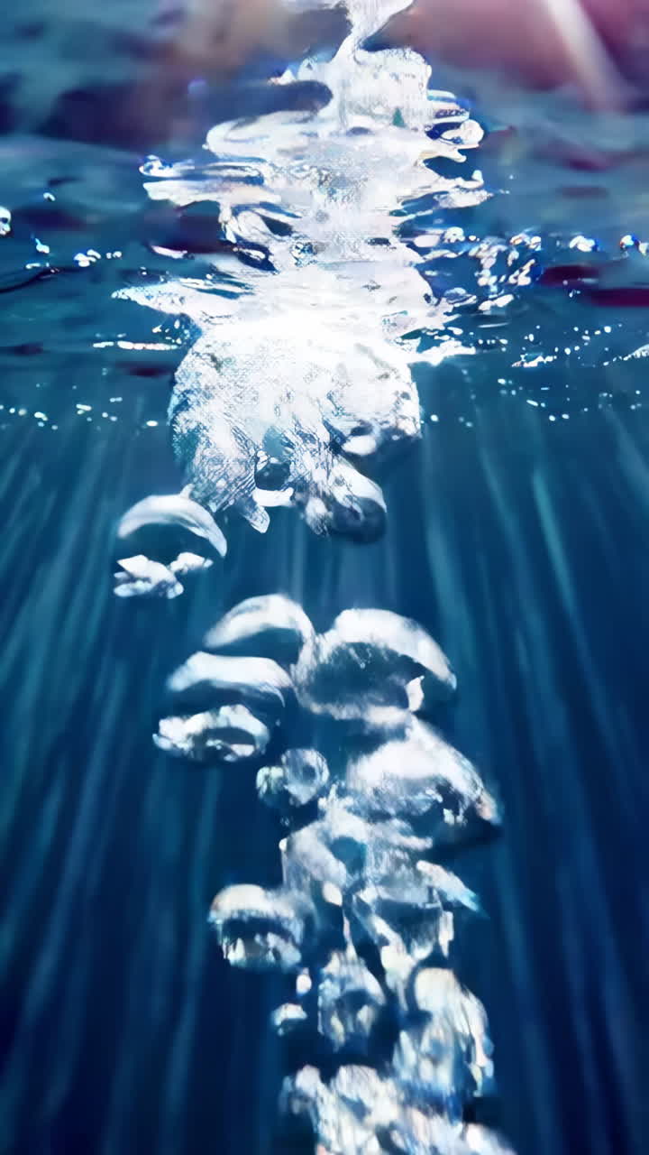 Bolle che salgono sott'acqua illuminate dal sole