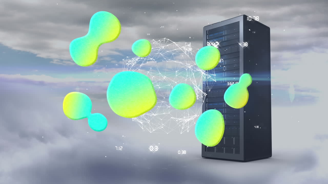 연결 네트워크와 하늘의 구름에 있는 컴퓨터 서버의 지구상에서 그라디엔트 추상적인 모양