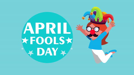 april fools day lettering with comic girl jumping