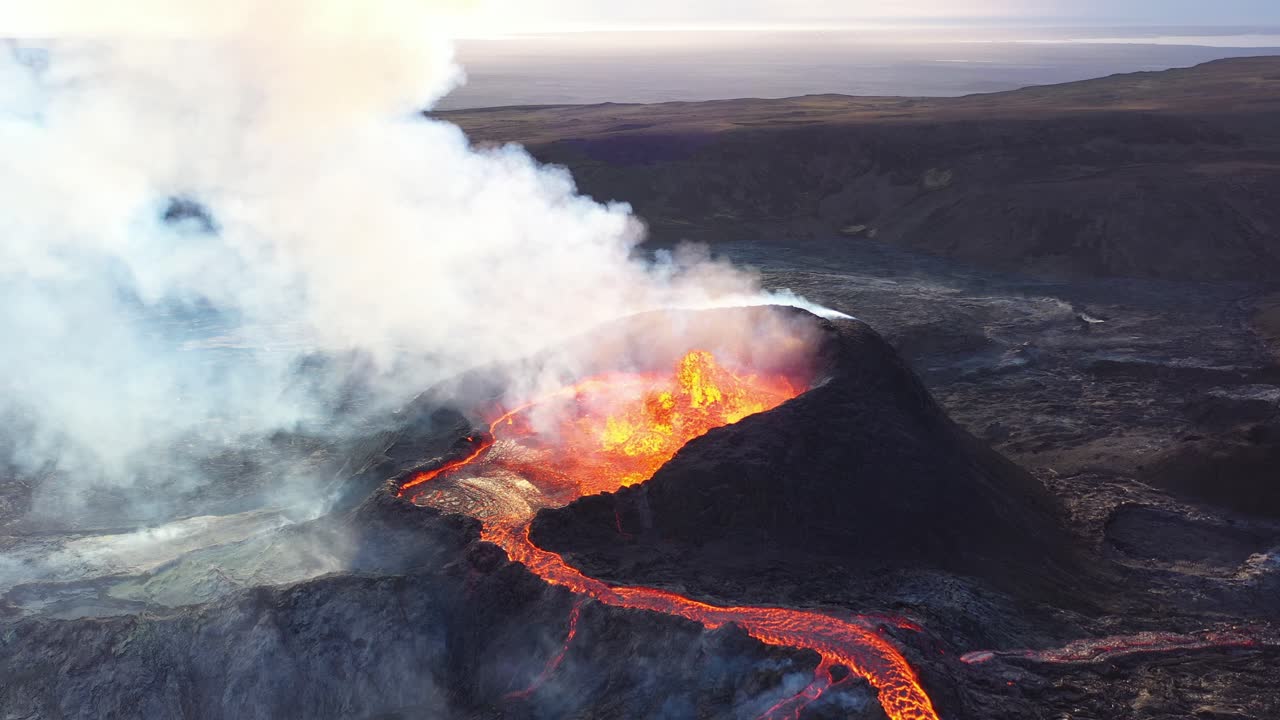 Erupting Volcano with Lava Flow