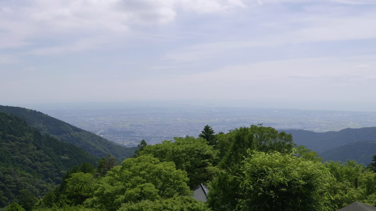 View out on countryside from top of Mt. Oyama in Japan