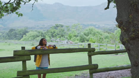 woman hiking in countryside