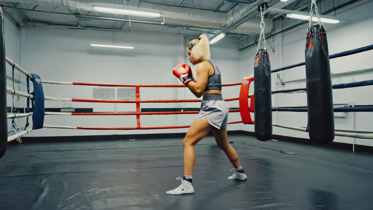 Woman boxing in a ring