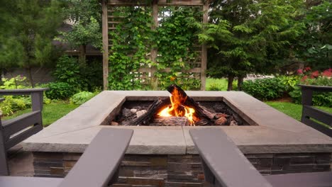 static close up shot of propane fire pit on a patio during the day time