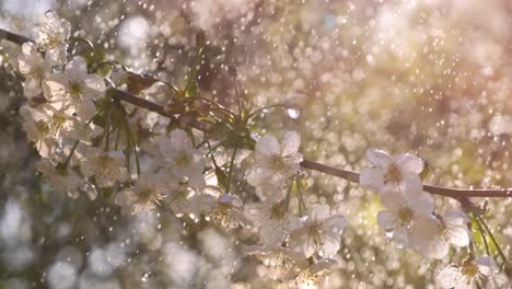 período de la flor de cerezo. las gotas de lluvia de primavera caen en una flor de cereza. filmado con una cámara súper lenta de 1000 fotogramas por segundo.