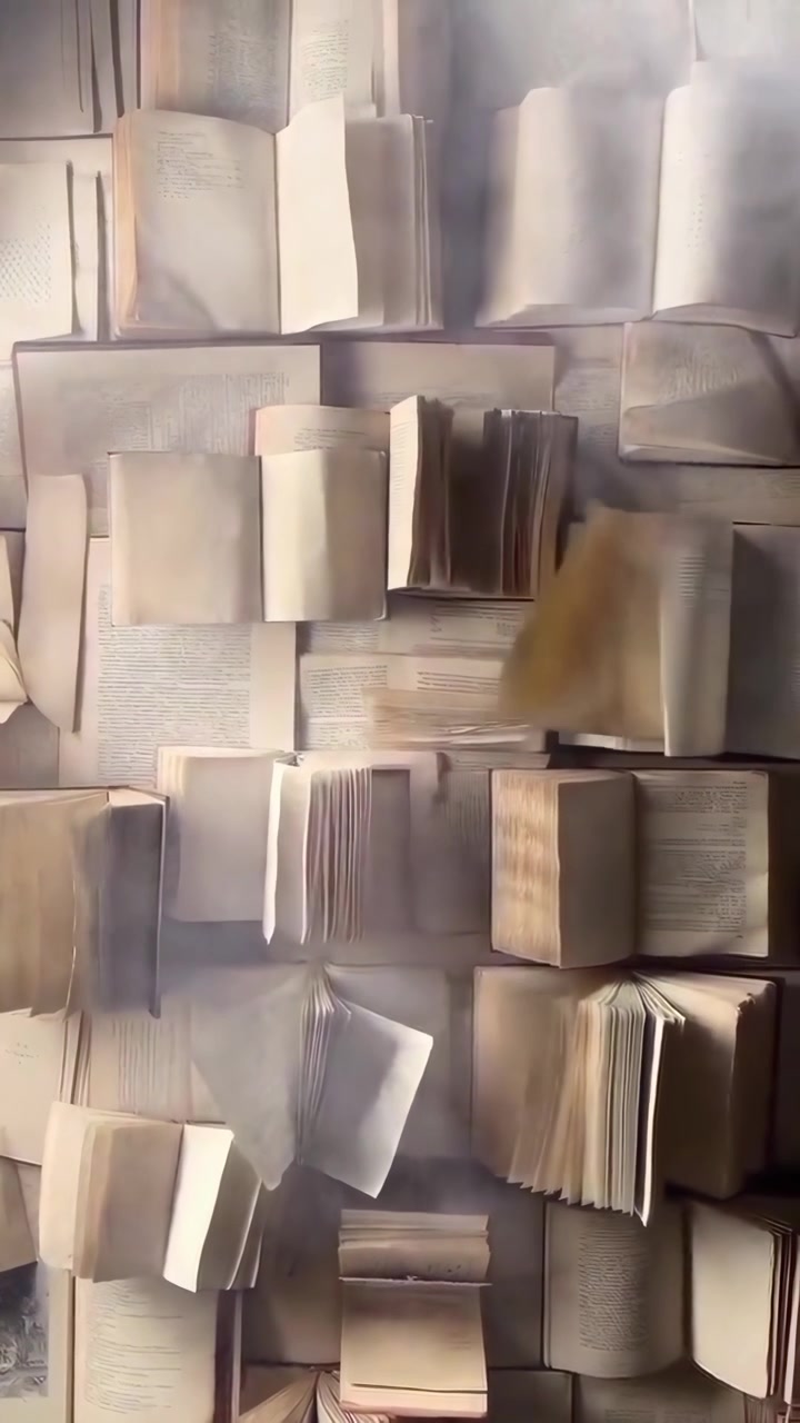 Vintage Books and Pages Floating in a Dreamy, Misty Environment