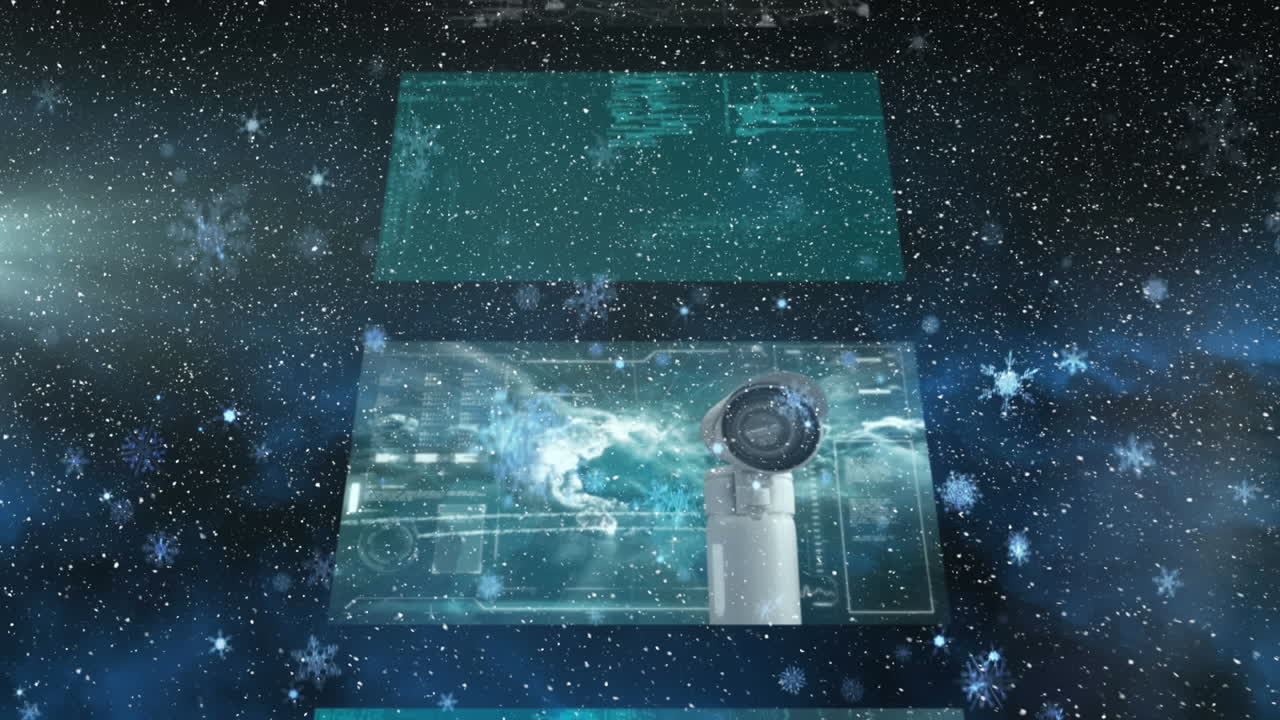 animación del procesamiento de datos sobre la nieve que cae sobre un fondo negro