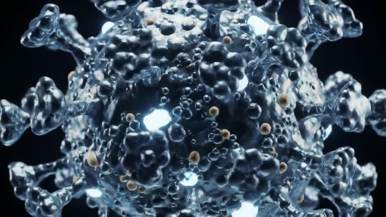 Detailed Exploration of Microscopic Viral Structure: A Close-Up of a Virus Showcasing Its Unique Features and Intricate Design in High Resolution.