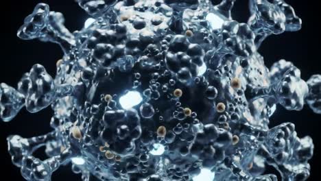 detailed exploration of microscopic viral structure: a close-up of a virus showcasing its unique features and intricate design in high resolution.