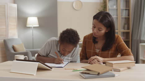 mother tutoring son at home