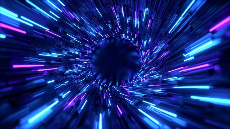 Neon Blue Magenta Tunnel Streaks Zoom, Dynamic Radial Motion Suggests Hyperspace Travel And Vr Transition