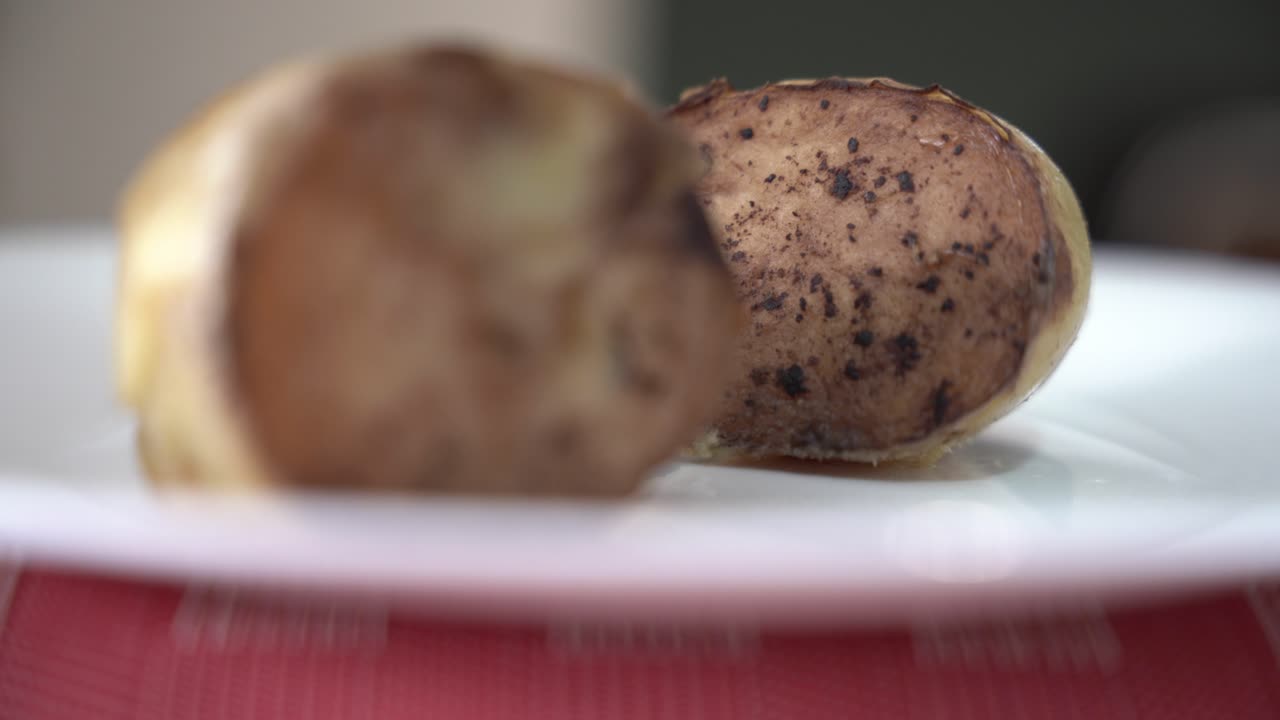 Close up of a couple of pieces of potato