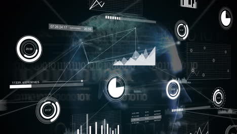 animación de la red de conexiones y interfaz con procesamiento de datos sobre el modelo de cabeza humana