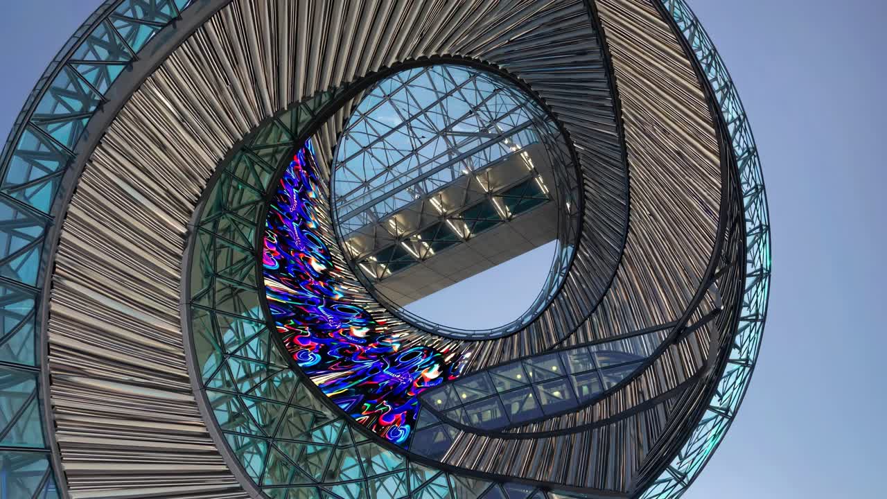 Spiral Modern Building with LED Display