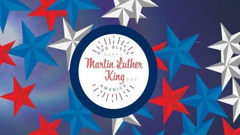 animación del feliz día de martin luther king texto sobre rastros de luz y estrellas