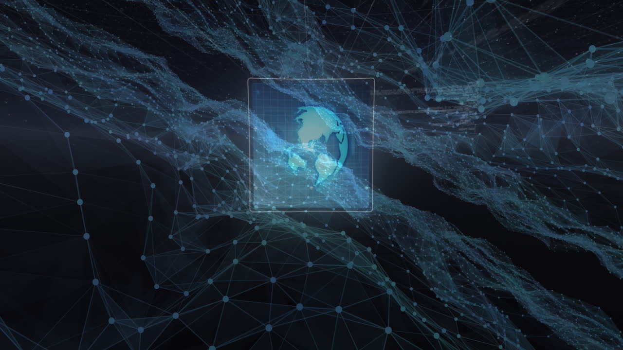 Animation of scanning and network of connections over earth seen from space