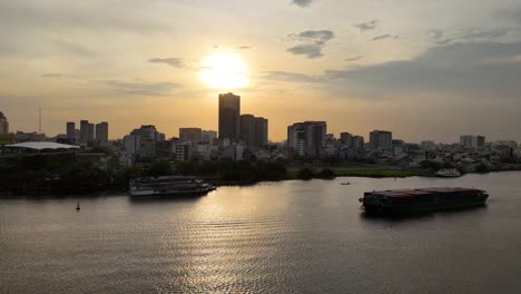aerial view of ho chi minh city street, vietnam at sunset