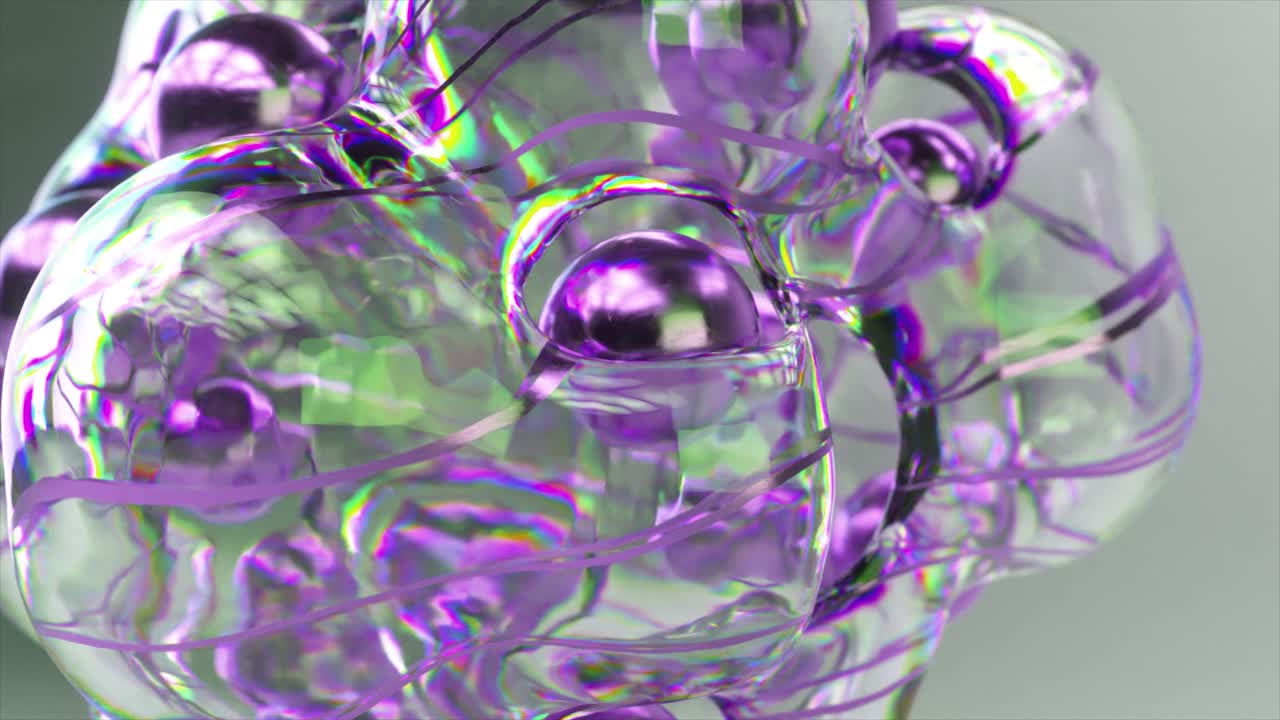 Render 3D astratto di forme geometriche viola e iridescenti