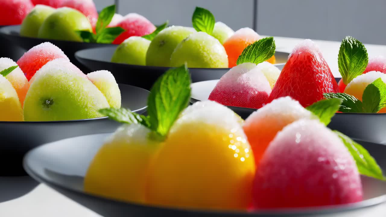 horquillas de frutas congeladas con menta