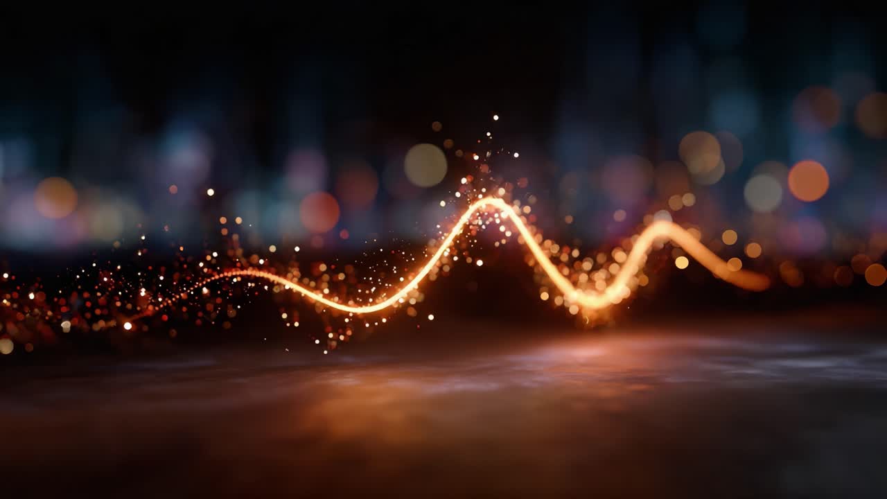 Un affascinante viaggio visivo attraverso onde di luce vivaci e scintille energetiche che creano un flusso ipnotico di movimento e colore in uno spazio dinamico