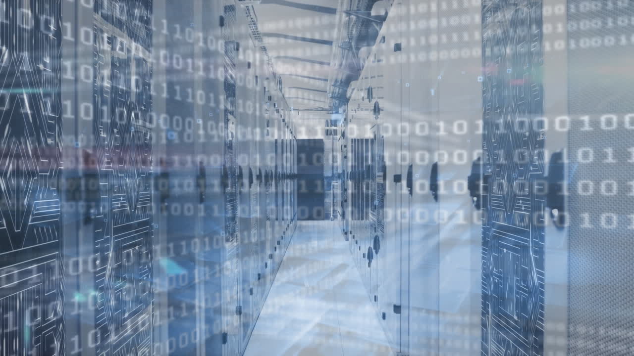 l'animazione digitale mostra il flusso di dati in una rete di server, illustrando i servizi internet globali.