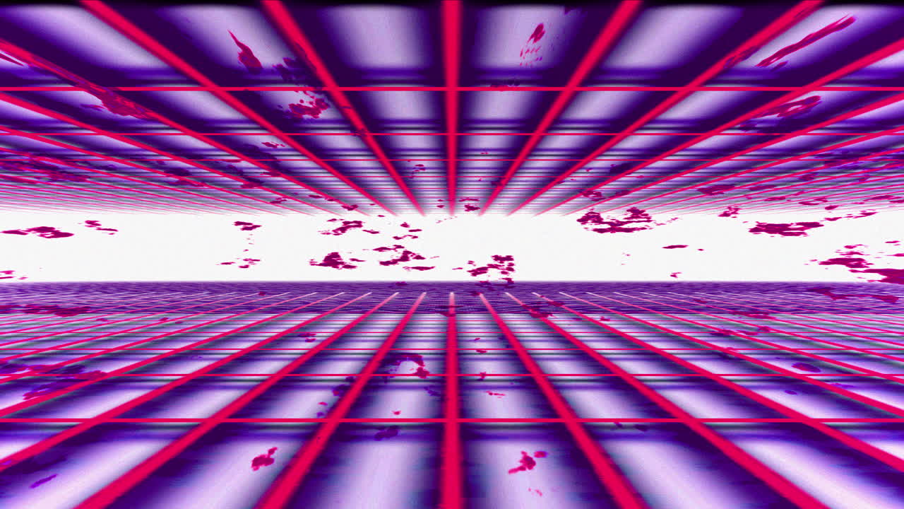 sfondo retro a griglia di prospettiva rossa viola, vaporwave loop infinito animazione 3d