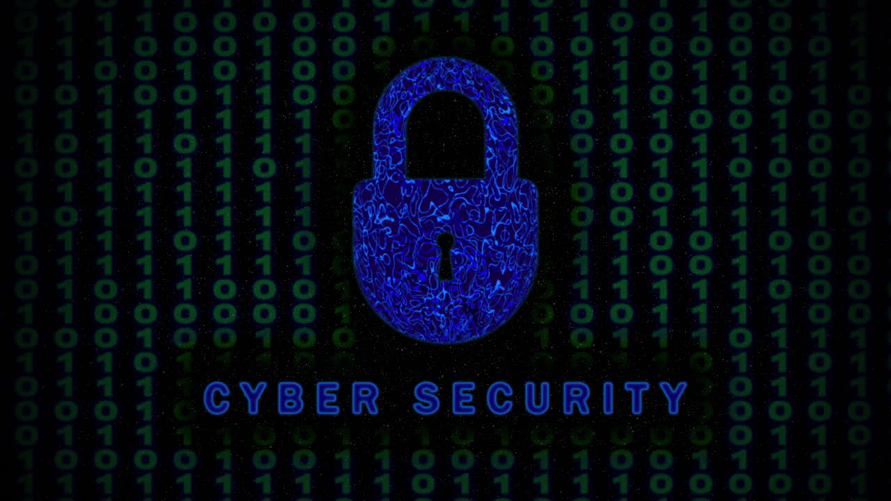 Cyber Security concept. Digital organic padlock and binary code.