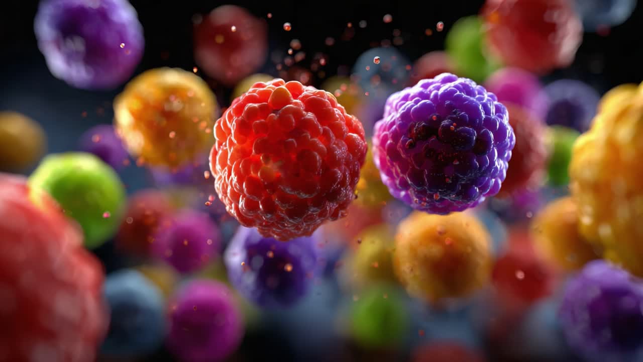 Exploring the Intricate World of Colorful Microbial Life: A Close-Up View of Vibrant Cells in a Dynamic and Mesmerizing Environment