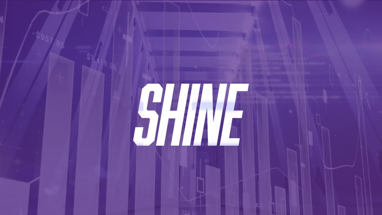 Animation of kick text with data processing over server room