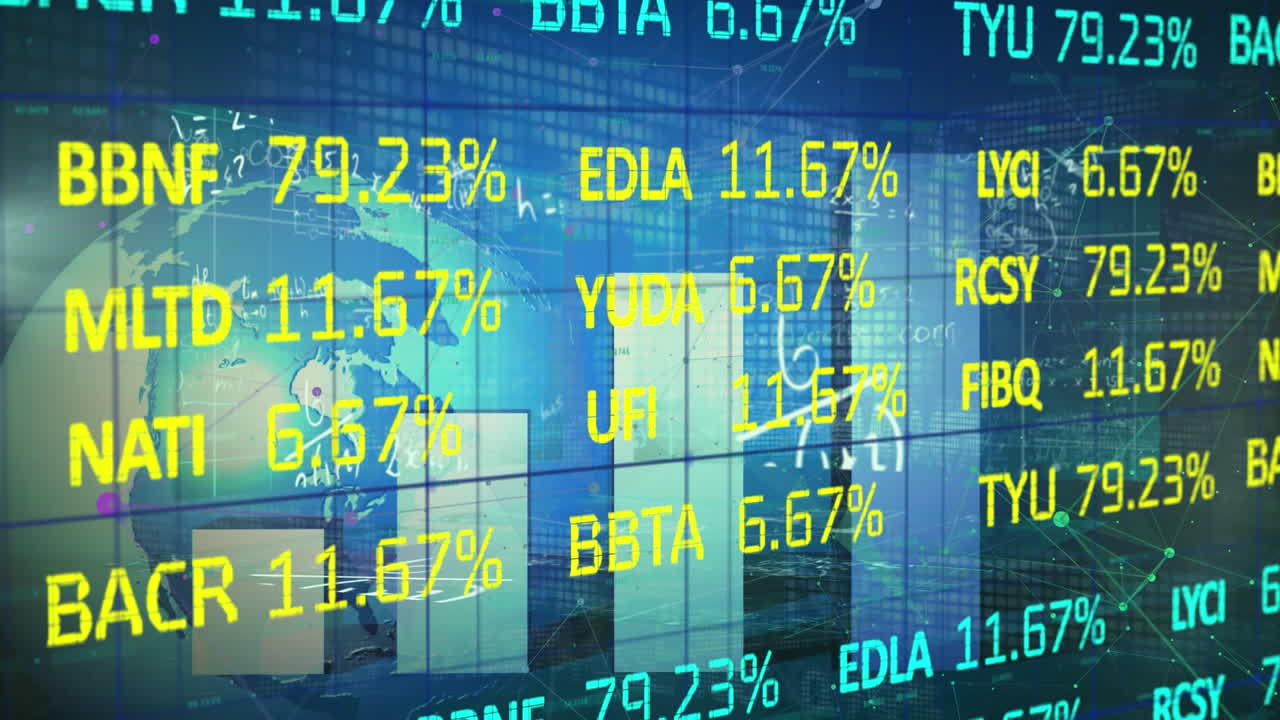 Financial data and statistical data processing against globe spinning