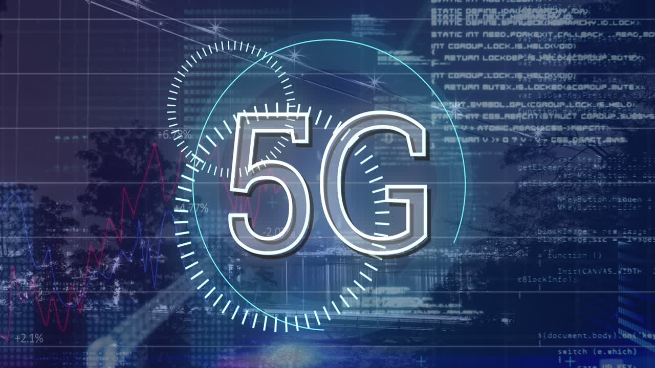 video di interfaccia digitale e testo 5g su paesaggio
