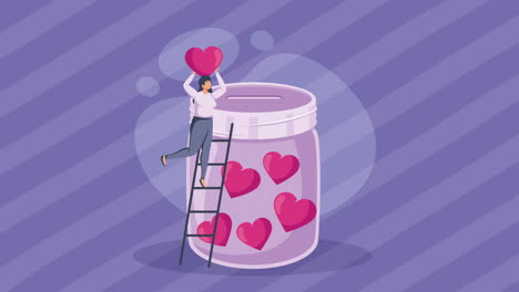 donaciones de caridad frasco con animación de corazones