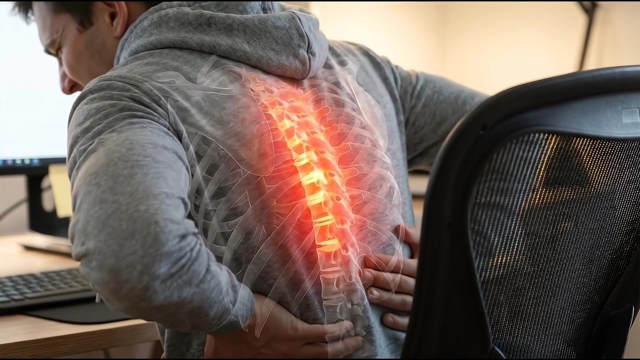 Man Experiencing Back Pain While Working at Desk