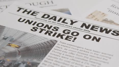 newspaper headlines discussing rail strike action in trade union dispute 1