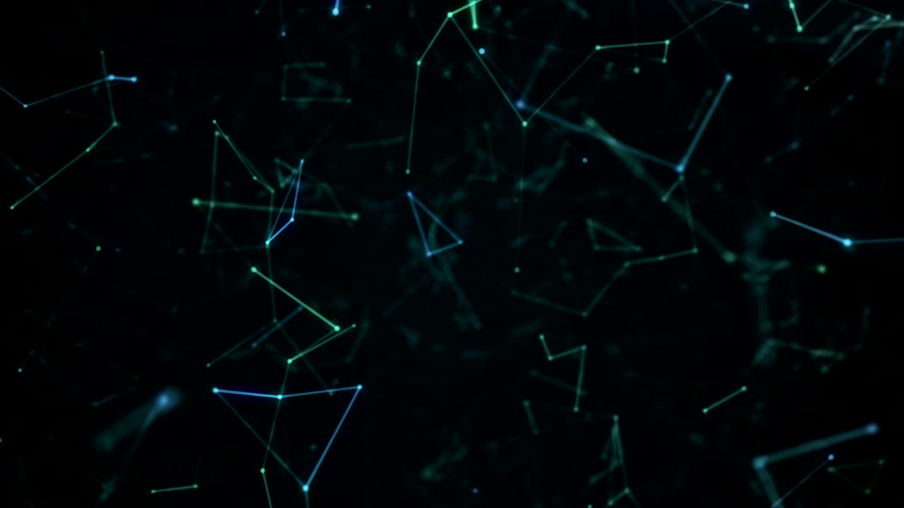 abstracto futurista círculo de puntos y línea estructura de red gráfico de movimiento color azul fondo negro conexión de red de computadora concepto de animación de bucle de tecnología digital.