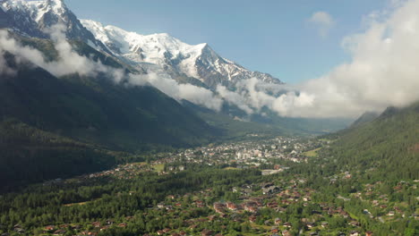 descending aerial shot of chamonix valley mont blanc