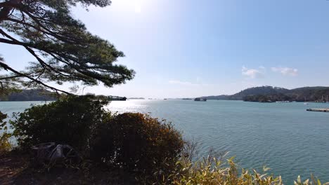 wide open view out towards famous matsushima bay in japan on sunny day