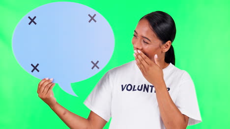 Speech-bubble,-mockup-and-a-volunteering-woman