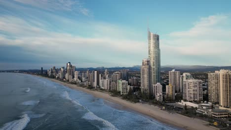 Morning-aerial-of-Surfers-Paradise-skyline,-Gold-Coast,-Queensland,-Australia-20230502