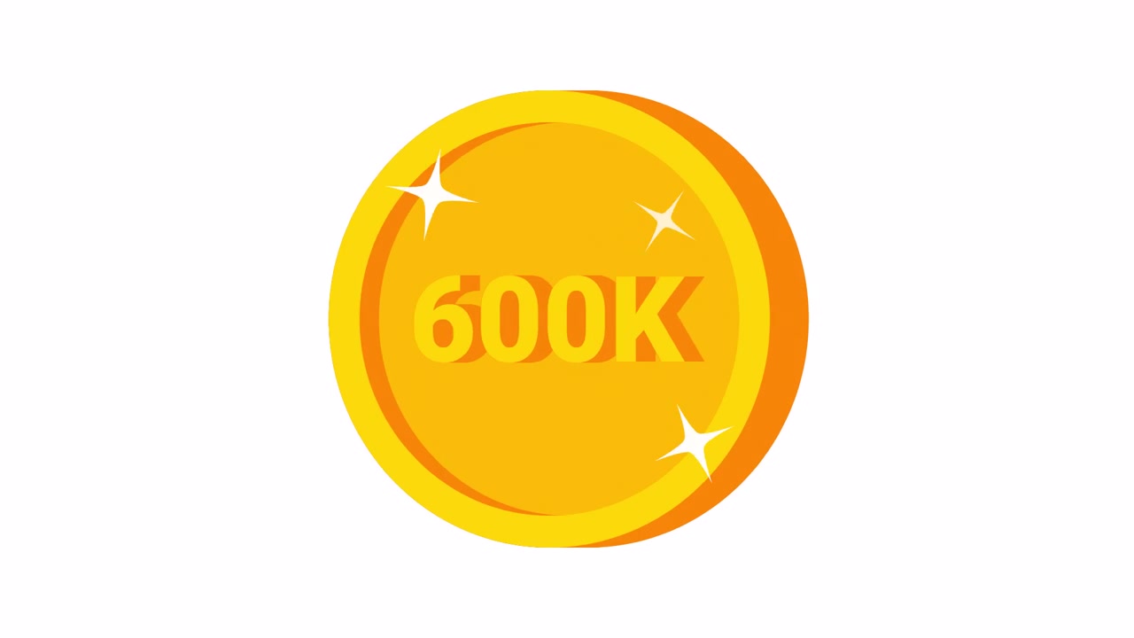 Moneta d'oro scintillante con numero 600K su sfondo bianco