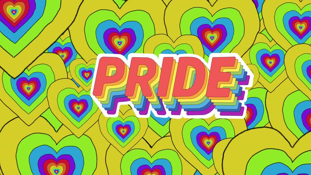 자부심 텍스트와 무지개 심장의 애니메이션