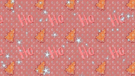 Animation-of-ho-ho-text-and-christmas-tree-over-red-background