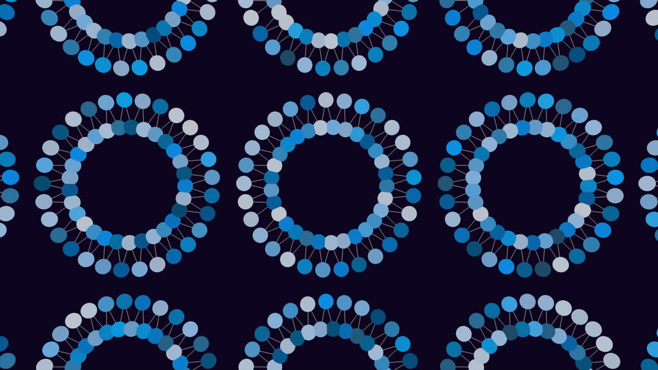 Colorful circles pattern with dots and lines on blue gradient